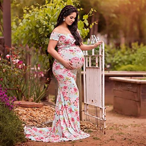 Sexy Women Pregnancy Dress For Photo Shooting Fashion Floral Print