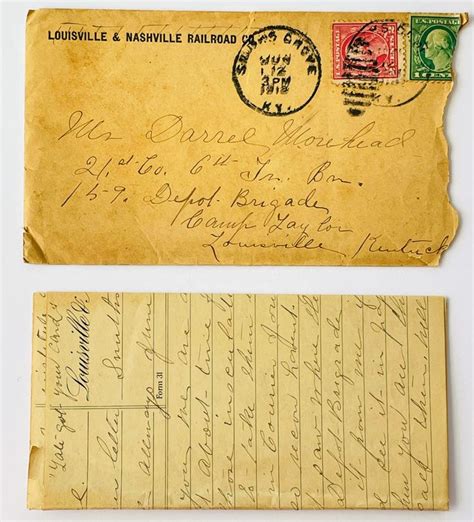 1918 Ww1 Soldier At War Written Letter On Landn Railroad Stationary