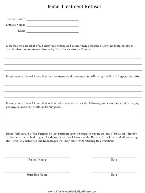 Dental Treatment Refusal Form Download Printable PDF ...