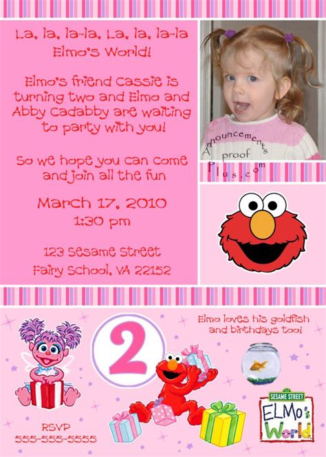 Pink Elmo World Girls Second Birthday Invitation Template Design 2