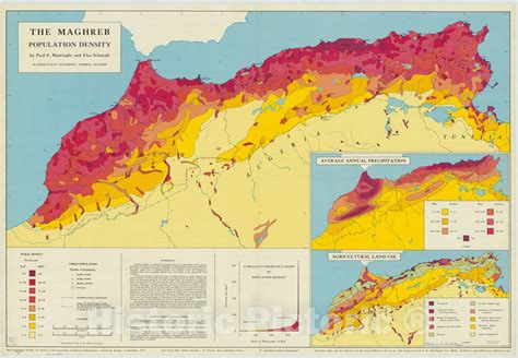 Map North Africa 1971 The Maghreb Population Density Antique Vi