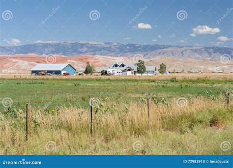 Rural Area Country Side View And Farm Land At Wyoming Usa Stock Photo