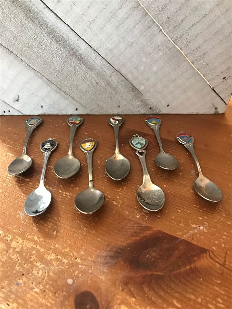 Vintage Souvenir States Spoons Set Of 8 Etsy