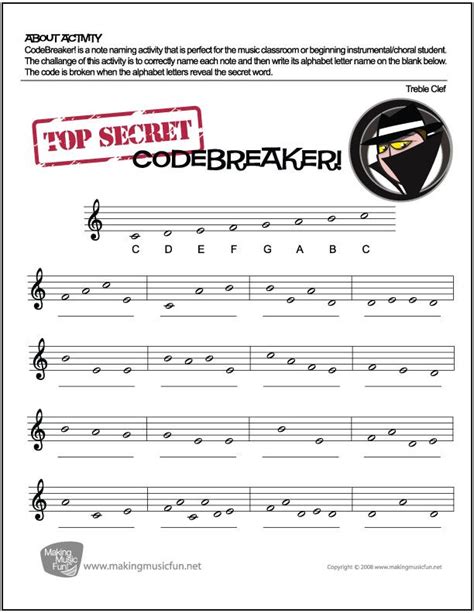 Codebreaker Music Theory Worksheet Treble Clef Note