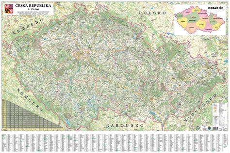 Česká Republika Silniční Nástěnná Mapa 135 X 90 Cm Lamino Stříbrný