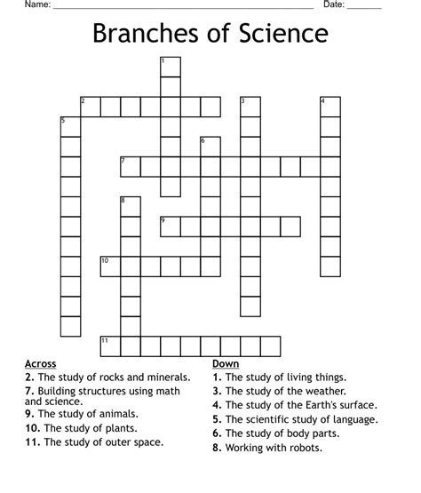 Branches Of Science Crossword Wordmint
