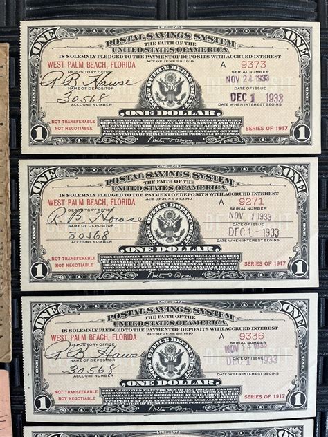5 Series Of 1917 United States Postal Savings System 1 Certificate
