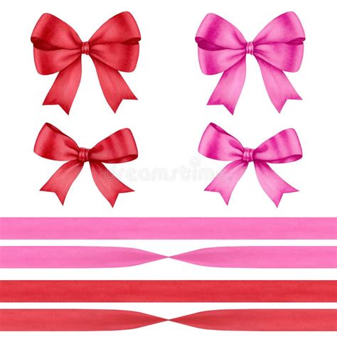 Watercolor Red Ribbons Bows Stock Illustrations 196 Watercolor Red