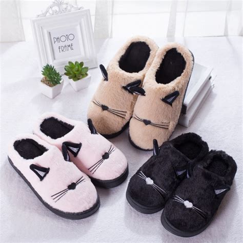 Cute Cat Slippers For Women And Men Warm Plush House Shoes