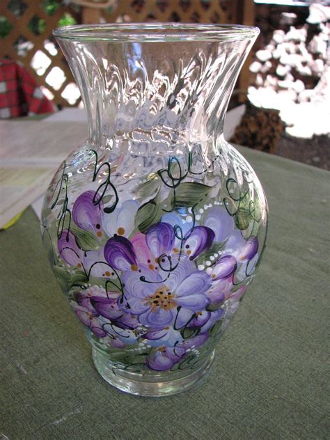 Hand Painted Glass Vase By Pat Painting Glass Jars Painted Glass Vases