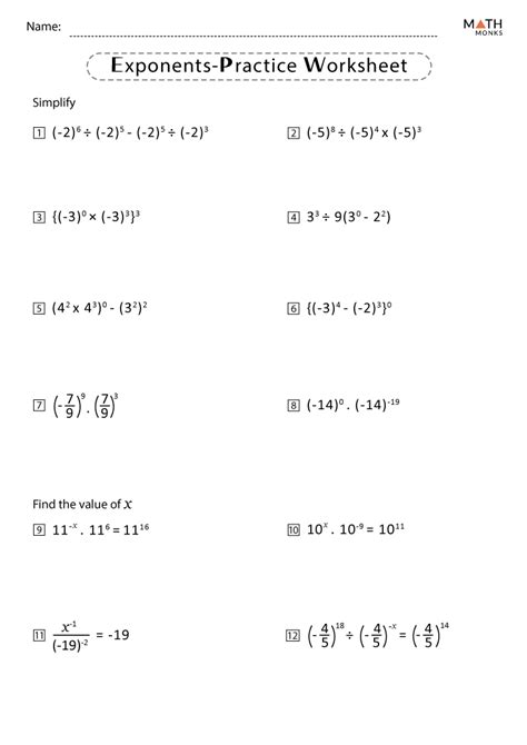 Exponents Worksheets With Answer Key