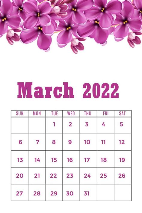 March 2022 Calendar Printable Planner Template Nice Simple Floral