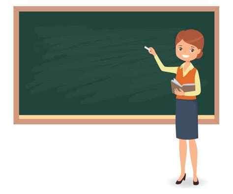 Royalty Free Cartoon Female Teacher Standing Next To A Blackboard Clip