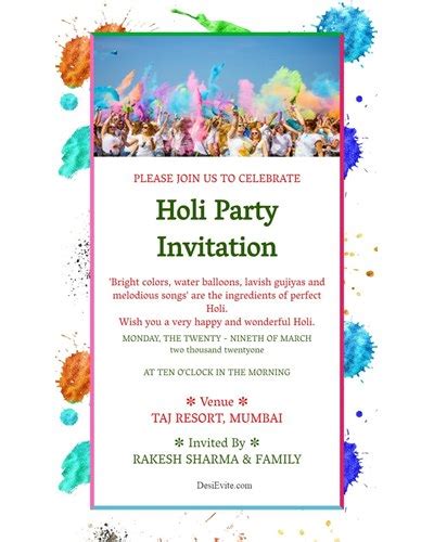 Free Holi Festivals Invitation Card And Online Invitations