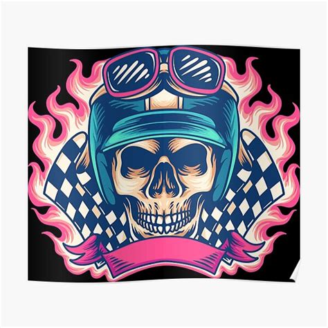 Skull Retro Rider Motorcycle Illustration Poster For Sale By
