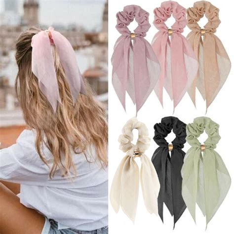 6 pcs hair scarf hair scrunchies bow scrunchies chiffon floral scrunchie hair bands