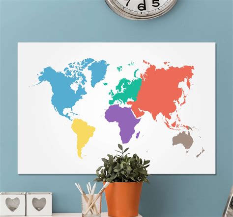 Coloured Continent World Map Art Canvas Tenstickers