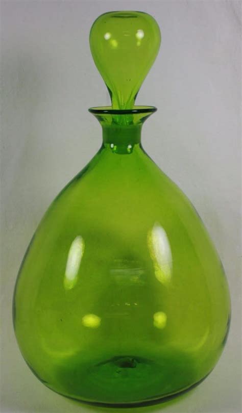 Vintage Blenko Art Glass Decanter W Stopper Olive Green Bottle 13 Joel Myers 1858008987