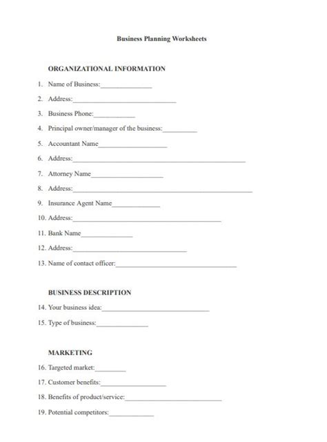 Fillable Form Business Plan Worksheet In 2023 Business Planning How