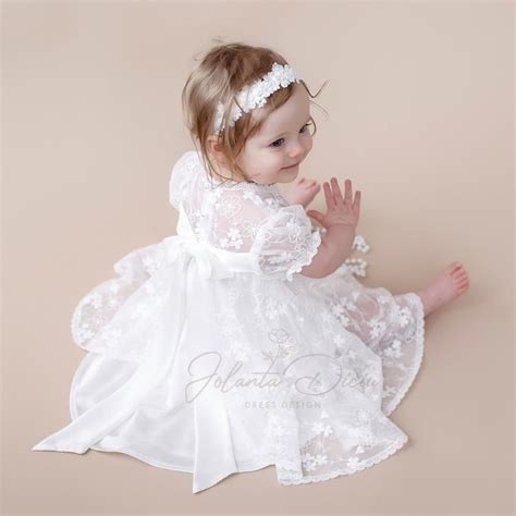 Baby Christening Dress Baptism Dress For Baby Girl Bow At Etsy