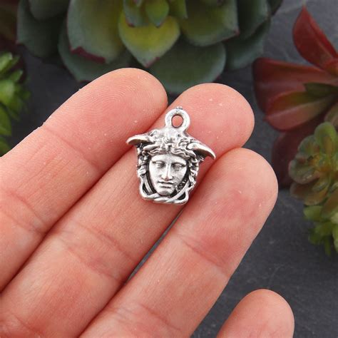 Silver Medusa Charms 1 Sided Medusa Drop Charms Greek Medusa Etsy