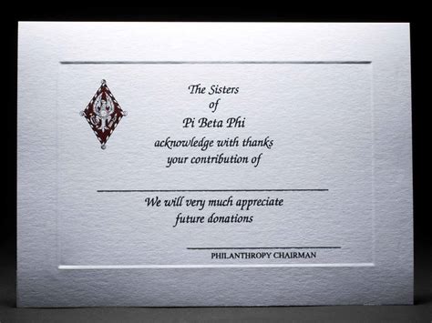 And, many donors will become offended—to the point of denying future donation requests—should they fail to receive one. Full Color Donation Thank You Cards Pi Beta Phi | GreekStation