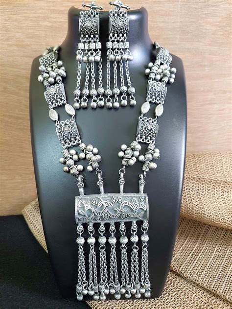 Oxidized Long Necklace Indian Oxidized Jewelry Tribal Etsy