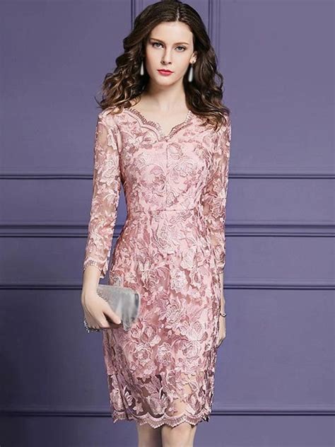Elegant V Neck Sleeve Lace Fit Flare Dress Casual Silk Dresses