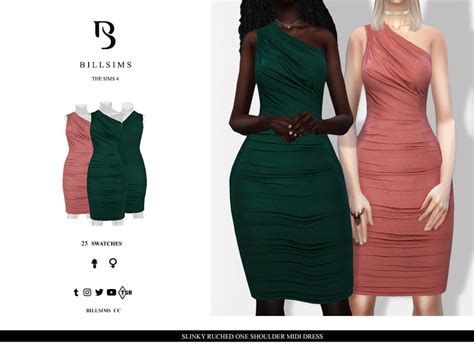 Slinky Ruched One Shoulder Midi Dress By Bill Sims At Tsr Sims 4 Updates