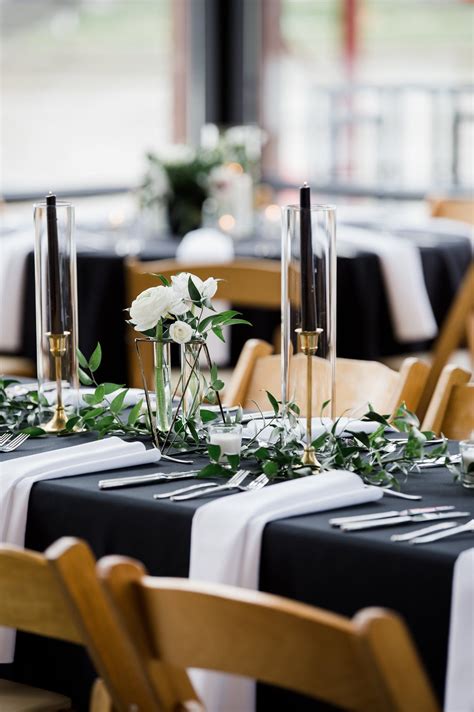 Modern Neutral Black And White Wedding Reception Tablescape Taper