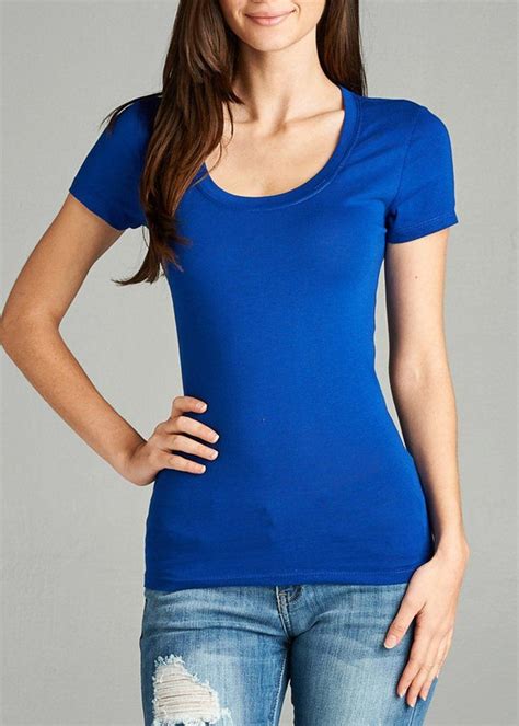 Scoop Neck Basic T Shirt Royal Blue Basic Tshirt Outfit Casual Tshirt Outfit Blue Tshirt