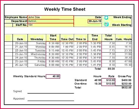 5 Excel Weekly Timesheet Template With Formulas 03099 Fabtemplatez