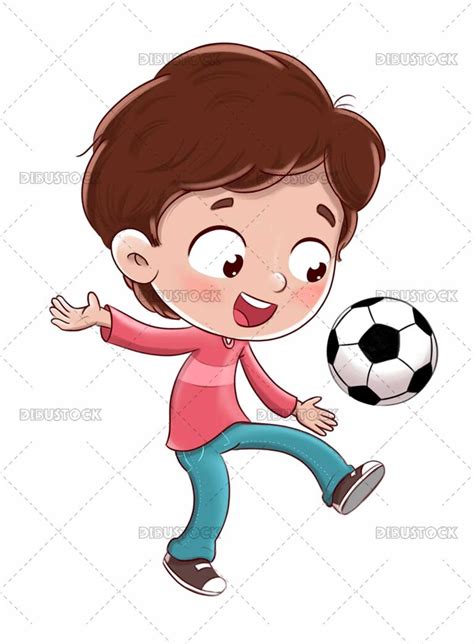 Niño jugando al fútbol pateando la pelota Dibustock dibujos e ilustraciones infantiles para