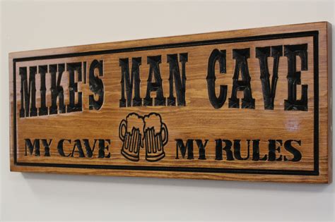 personalised engraved man cave my room my rules wooden hanging sign t home and garden man