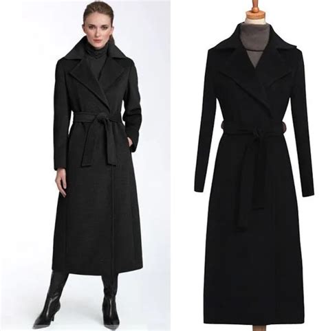 Autumn Winter Woman Vintage Black Maxi Coat Ankle Length Coat Trench