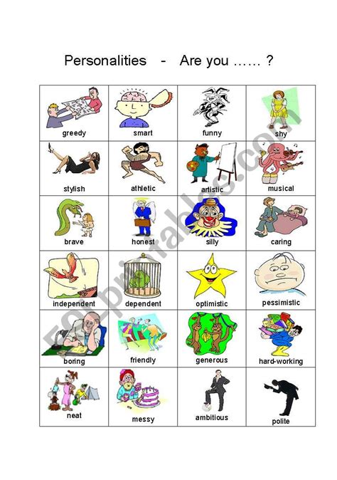 Personalities Pictionary Esl Worksheet By Dunkinsister