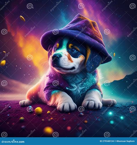 Celestial Paws: AI-Generated Portraits of a Puppy in a Galaxy Rainbow