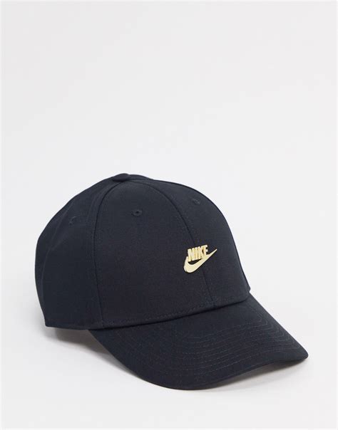 Nike Metallic Cap With Gold Logo In Black For Men Lyst Canada