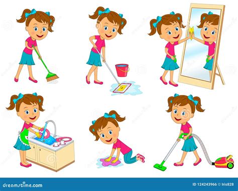 Kids Doing Chores Clipart Maid And Kids Doing Chores 369035 Vector