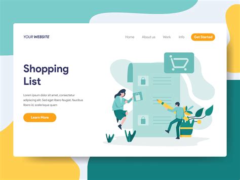 Landing page template of Shopping List Illustration Concept. Modern flat design concept of web ...