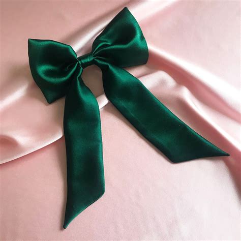 emerald green real silk euphrasie hair bow ribbon barrette etsy uk silk hair hair ribbons