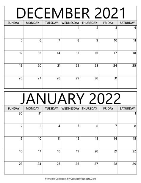 December 2021 January 2022 Calendar Pdf