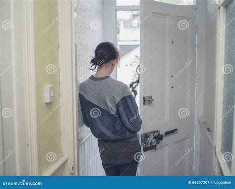 Young Woman Standing In Doorway Stock Image Image Of Beauty Adult