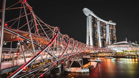 Amazing Bridge At Marina Bay Sands Singapore At Night 5k Wallpaper Hd