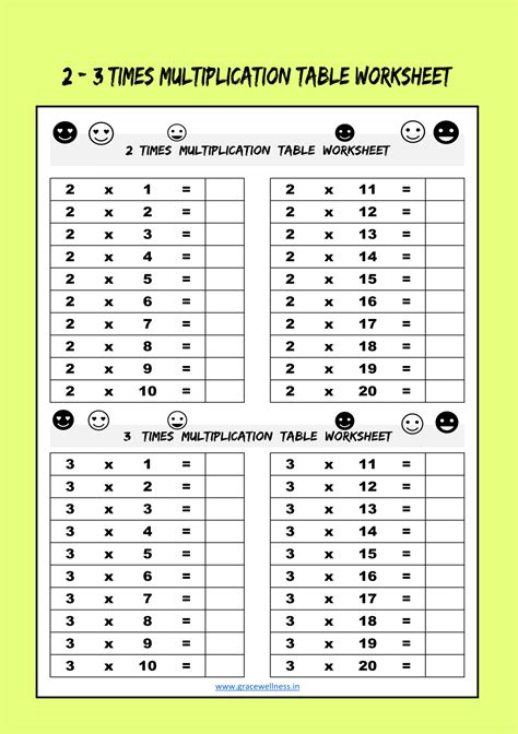 3 And 2 Times Table Worksheet Free Printable Multiplication Table