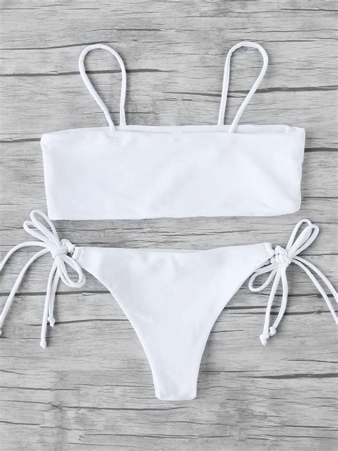 Thin Strap Bandeau With Self Tie Side Bikini Set Bandeau Bikini Set Bandeau Bikini Bikini Set