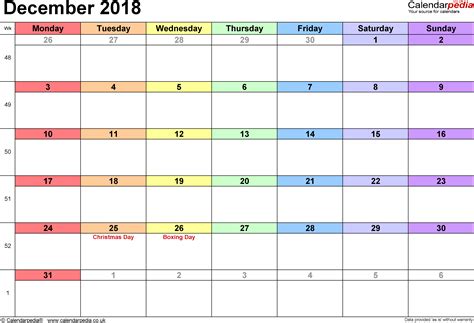 Calendar December 2018 Uk With Excel Word And Pdf Templates