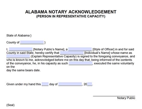 4 words related to periodic table: Free Alabama Notary Acknowledgement - Representative ...