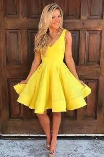 Short Yellow Simple Cheap V Neck Homecoming Dresseshomecoming Dress