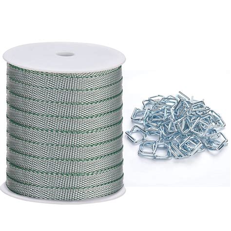 Mini Woven Cord Strapping Roll 34″ X 250′ With 50 Pack Metal Strapping Wire Buckles 2400 Lbs